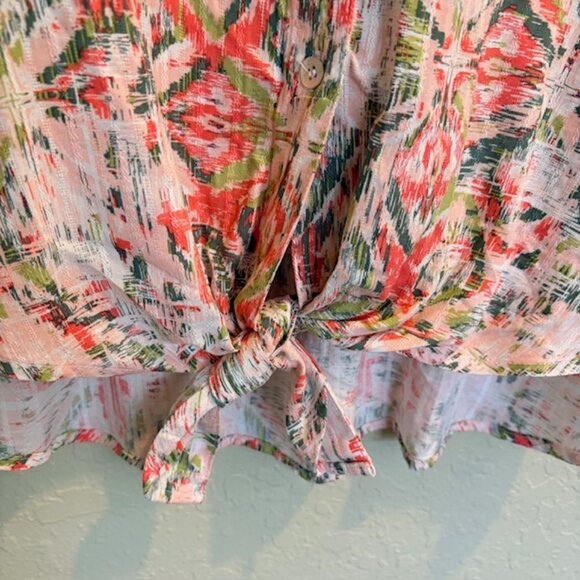 Allison Daley Womens VNeck Blouse 2XL Tie Front Cuffs 3/4 Sleeve IKAT Peach NWT - Picture 4 of 10